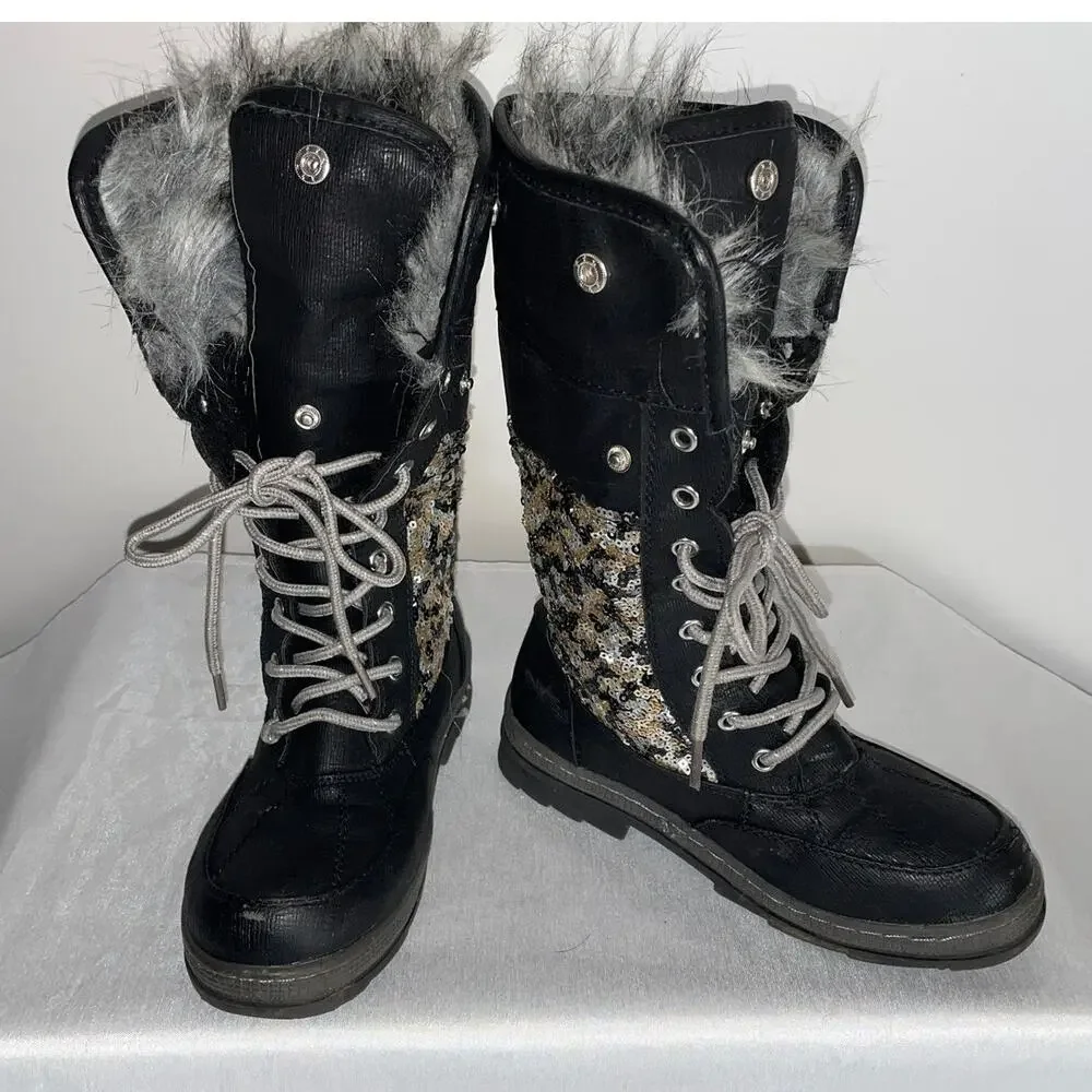 Justice Winter Boots w/ Sequins & Faux Fur - Girl's Size 3M - Fabulous!‎